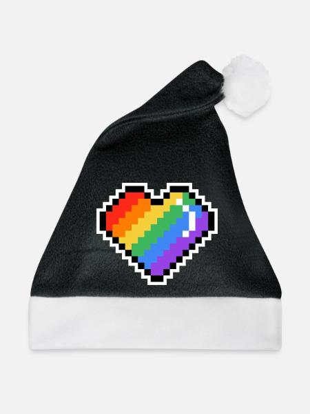 Pixel Regenbogenherz - Weihnachtsmütze - Schwarz/Weiß - Vorne