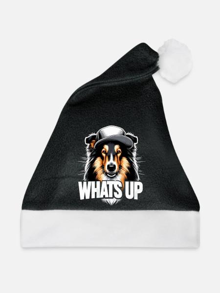 Collie Was geht Gangsta Gangster Hund Geschenk - Weihnachtsmütze - Schwarz/Weiß - Vorne
