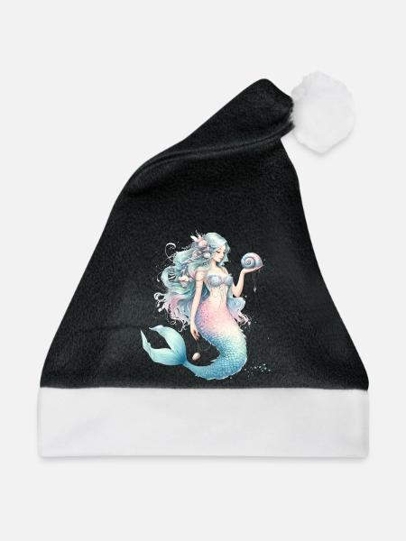 zauberhafte Meerjungfrau in Pastellfarben - Weihnachtsmütze - Schwarz/Weiß - Vorne