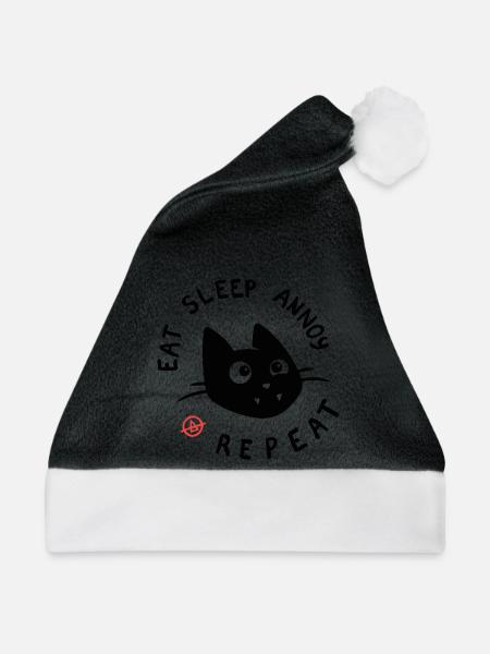 Freche schwarze Katze frisst Schlaf Ärger Wiederholung - Weihnachtsmütze - Schwarz/Weiß