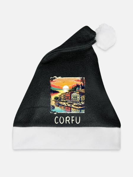 Korfu Griechenland Panorama Design - Weihnachtsmütze - Schwarz/Weiß
