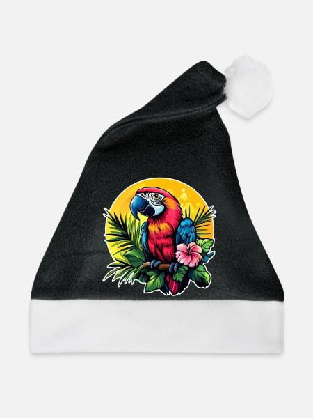 Tropischer Papagei im Sonnenkreis - Weihnachtsmütze - Schwarz/Weiß