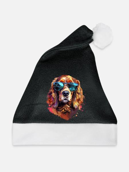 Cocker Spaniel mit Sonnenbrille - Weihnachtsmütze - Schwarz/Weiß