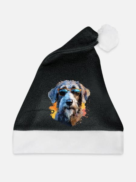 Wolfshund mit Sonnenbrille - Weihnachtsmütze - Schwarz/Weiß