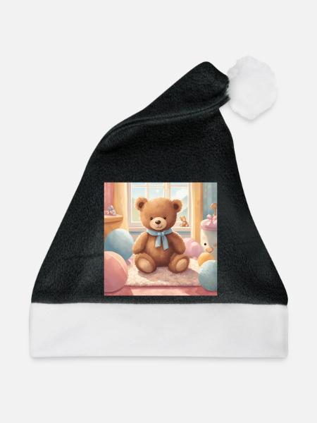 Teddybär Poster, Baby, Kind, Säugling - Weihnachtsmütze - Schwarz/Weiß