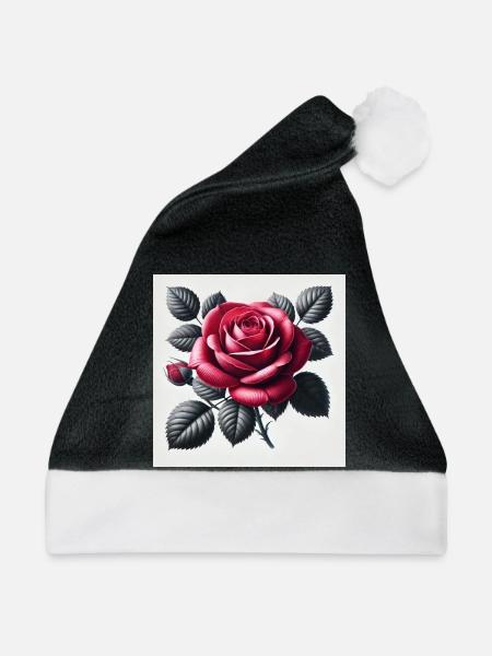 Rote Rose - Weihnachtsmütze - Schwarz/Weiß