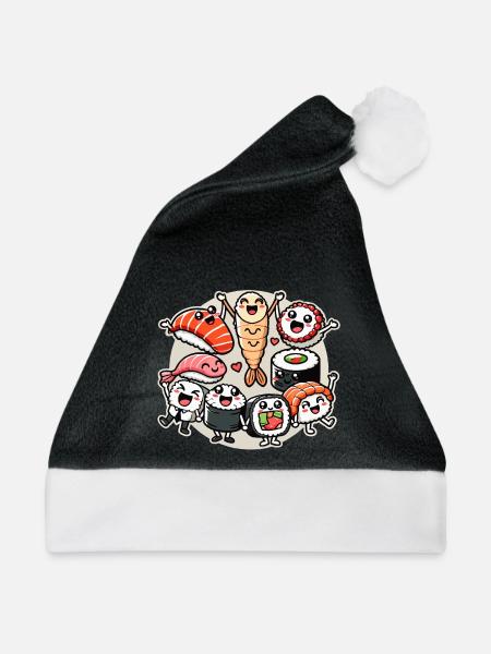 Sushi Freunde Maki Nigiri Sashimi Kawaii Geschenk - Weihnachtsmütze - Schwarz/Weiß - Vorne