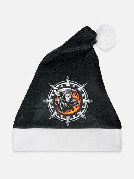 Flammender Sensenmann auf Stachelkamm - Weihnachtsmütze - Schwarz/Weiß - Vorne