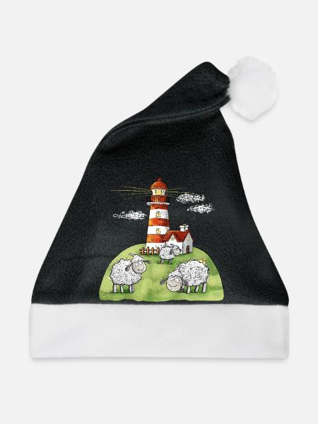 Leuchtturm und Schafe I Nordsee Ostsee Küste - Weihnachtsmütze - Schwarz/Weiß