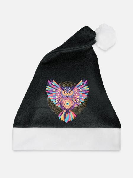 Regenbogenmandala-Eule - Weihnachtsmütze - Schwarz/Weiß