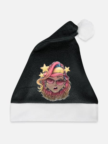 Lebendiges Sternenstrand-Babe-Illustration - Weihnachtsmütze - Schwarz/Weiß