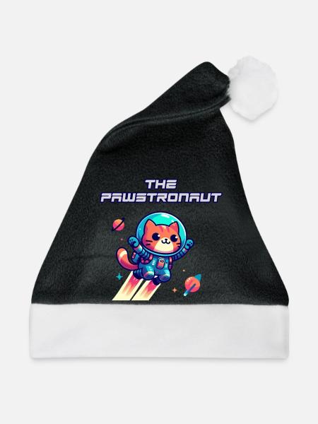 Astronautenkatze im All - Weihnachtsmütze - Schwarz/Weiß