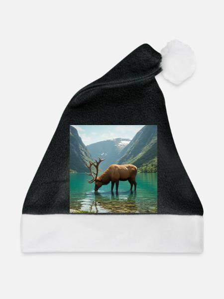 Alpenhirsch am ruhigen See - Weihnachtsmütze - Schwarz/Weiß