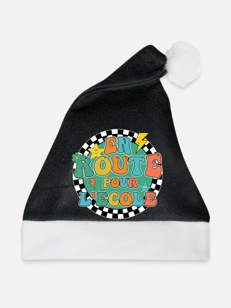 Auf dem Weg zur Schule, zurück in die Schule, Geschenk - Weihnachtsmütze - Schwarz/Weiß - Vorne