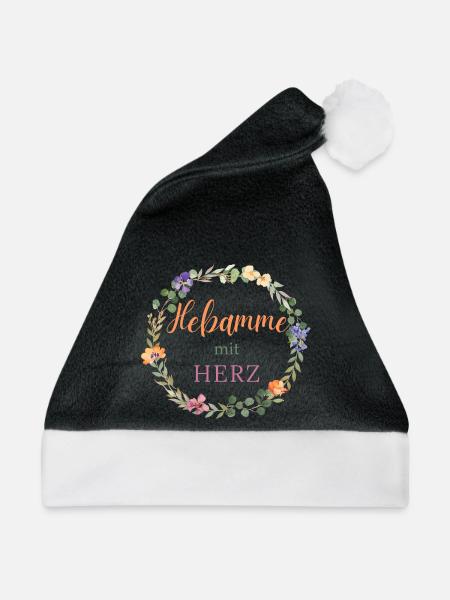 Hebamme mit Herz - florales Design -  - Weihnachtsmütze - Schwarz/Weiß