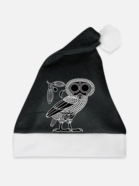 Eule der Athene [Schwarz + Kranz & Halbmond] - Weihnachtsmütze - Schwarz/Weiß