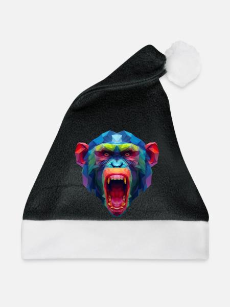 Bunter Polygonaffen Kopf - Weihnachtsmütze - Schwarz/Weiß