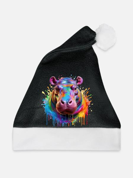 Bunter Hippo Farbexplosion - Weihnachtsmütze - Schwarz/Weiß