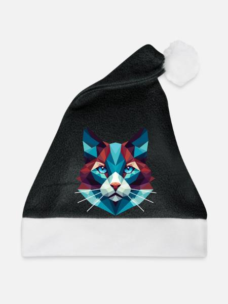 Cat Lowpoly - Weihnachtsmütze - Schwarz/Weiß