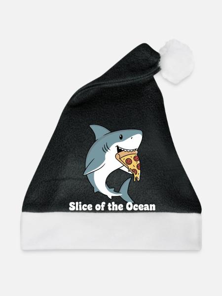 Hai beißt Pizza - Weihnachtsmütze - Schwarz/Weiß
