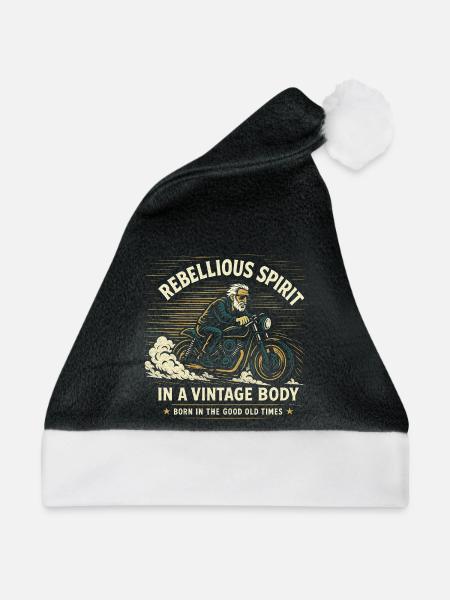 Biker Papa Opa Shirt - Rebellischer Vintage Fahrer - Weihnachtsmütze - Schwarz/Weiß - Vorne