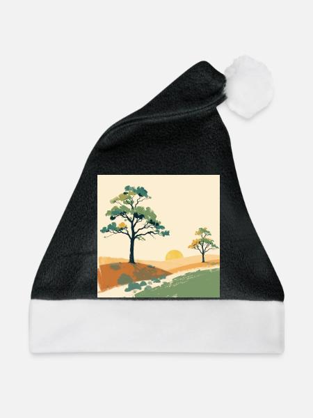 Pastell-Sonnenuntergangsbäume - Weihnachtsmütze - Schwarz/Weiß