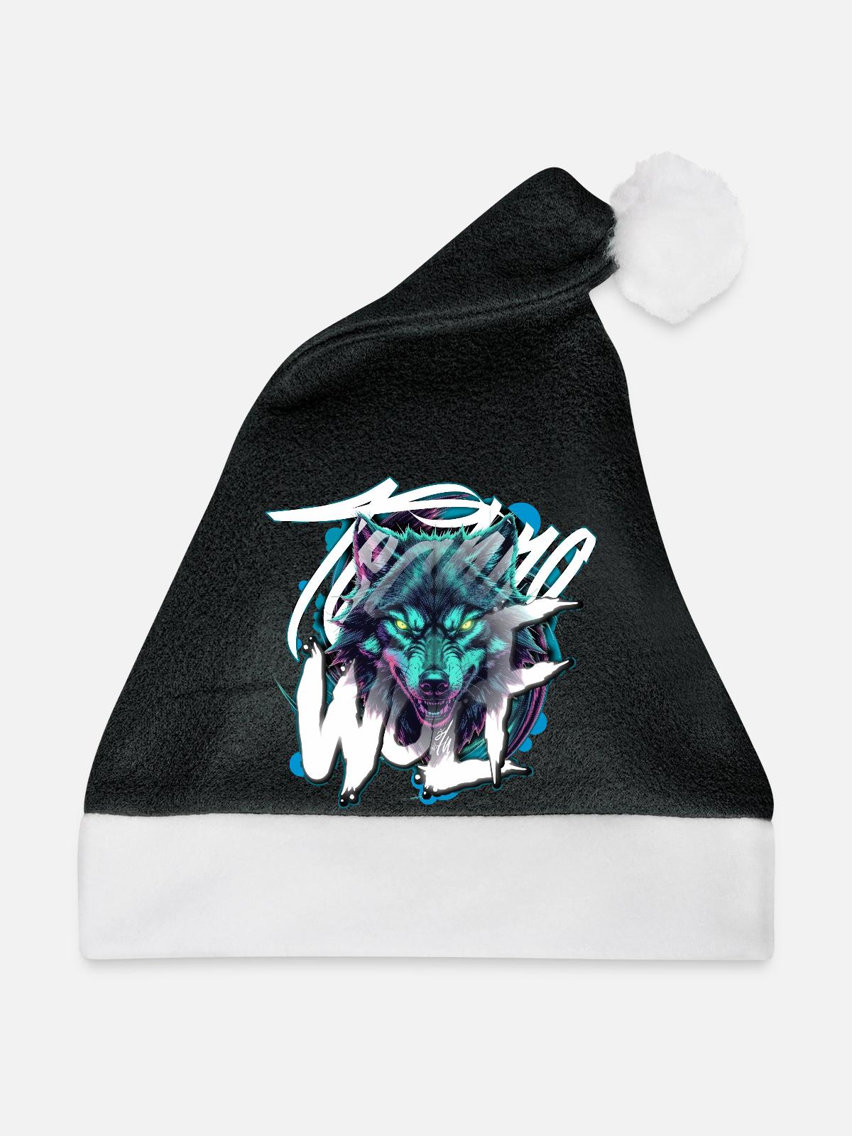 Neon Techno Wolf Head–Rave Wolf - Weihnachtsmütze - Schwarz/Weiß - Vorne