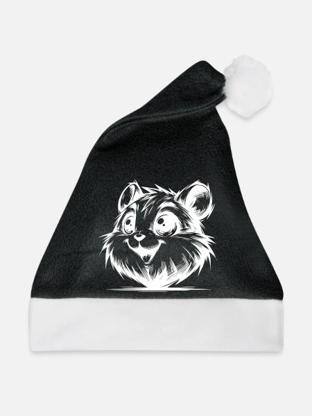 Lustiges Hamsterlächeln Nager voller Lebensfreude - Weihnachtsmütze - Schwarz/Weiß - Vorne