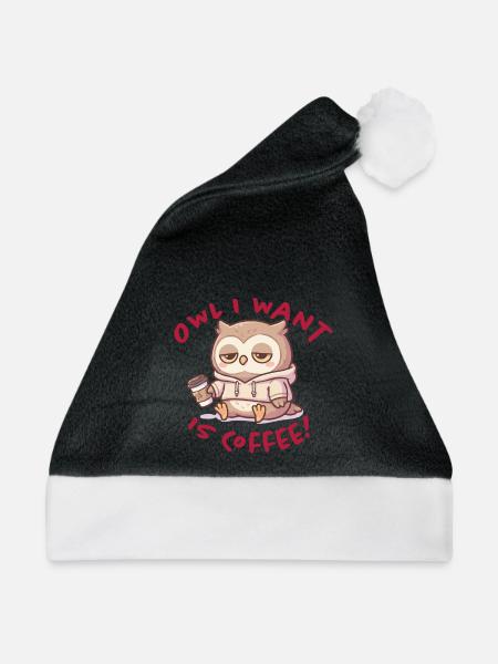 Kaffeeliebe Eule Hoodie - Weihnachtsmütze - Schwarz/Weiß