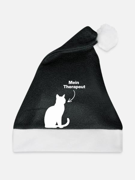 MEIN THERAPEUT: KATZE! 😻 CATLOVER KATZENLIEBE  - Weihnachtsmütze - Schwarz/Weiß - Vorne