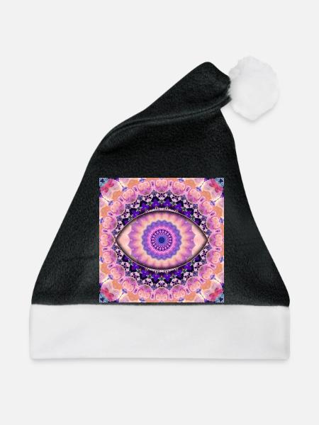 Kaleidoskopisches Augenmandala - Weihnachtsmütze - Schwarz/Weiß