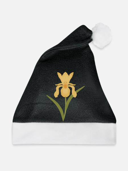 Goldene Irisblüte auf Grün - Weihnachtsmütze - Schwarz/Weiß