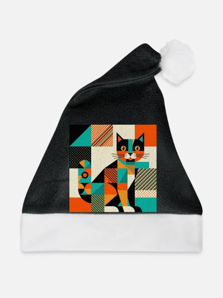 Geometrische Katzensilhouette - Weihnachtsmütze - Schwarz/Weiß
