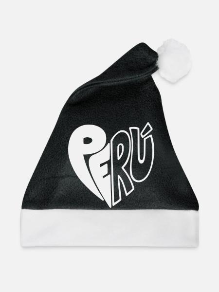 Peru Hand Drawn Logo - Farbe variabel  - Weihnachtsmütze - Schwarz/Weiß - Vorne