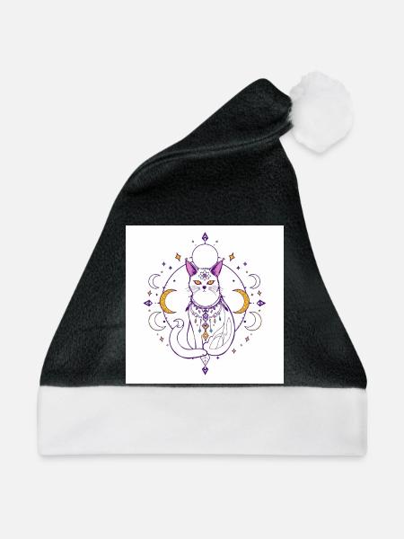 mystisch-Katze-Mond-himmlisch-A - Weihnachtsmütze - Schwarz/Weiß