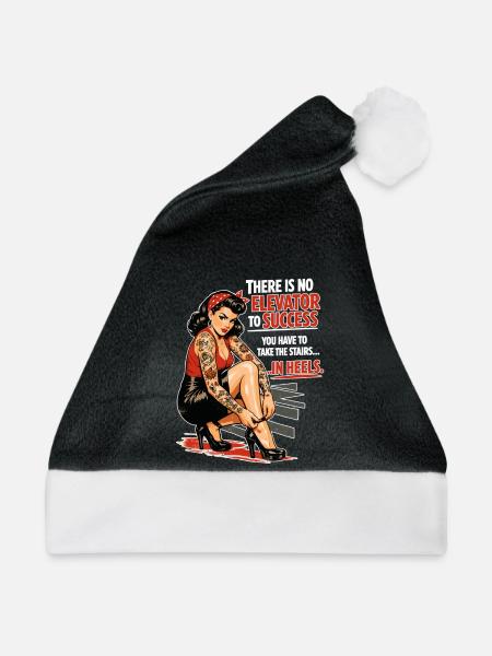 Pin-Up Retro Print: Success in Heels & Tattoos - Weihnachtsmütze - Schwarz/Weiß - Vorne
