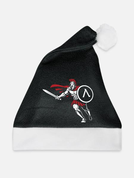 Spartan Attack Sword Shield Spartan-Maskottchen - Weihnachtsmütze - Schwarz/Weiß - Vorne