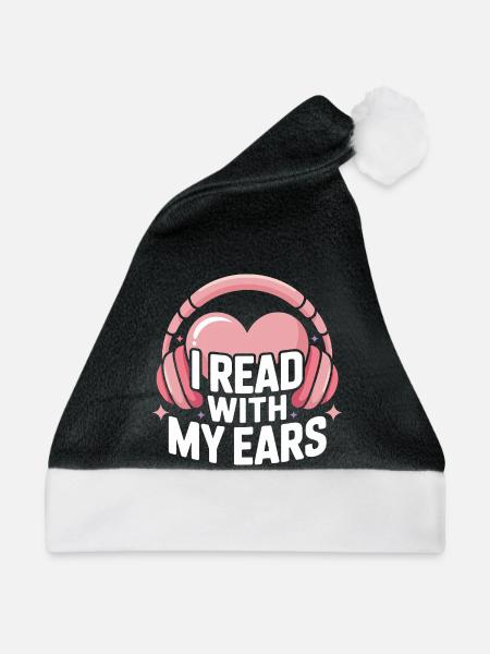 Hörbücher Liebhaber Herz Bücher Buchwurm Hören - Weihnachtsmütze - Schwarz/Weiß - Vorne