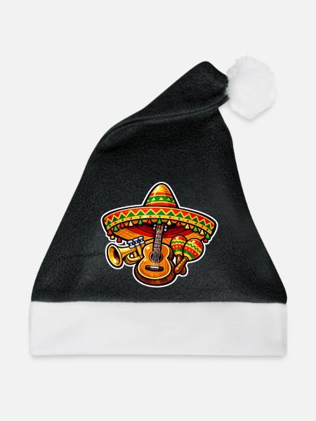 Mexikanische Fiesta mit Gitarre - Weihnachtsmütze - Schwarz/Weiß - Vorne