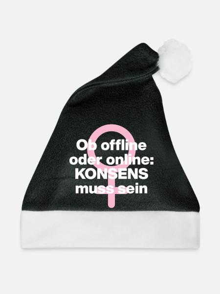 OB OFFLINE ODER ONLINE: KONSENS! ♀ FEMALE POWER - Weihnachtsmütze - Schwarz/Weiß - Vorne