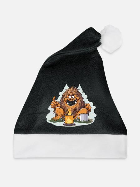 Kaffee Yeti mit Feuerlust - Weihnachtsmütze - Schwarz/Weiß