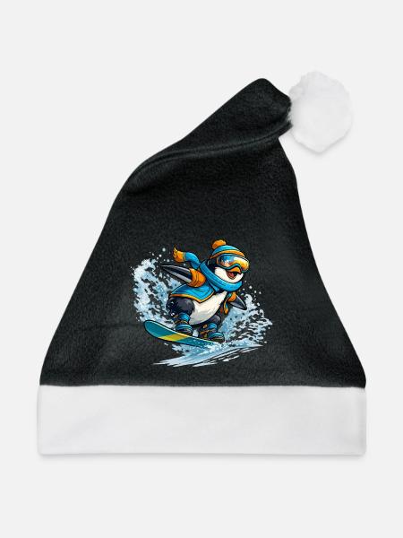 Pinguin Snowboard Blauorange - Weihnachtsmütze - Schwarz/Weiß