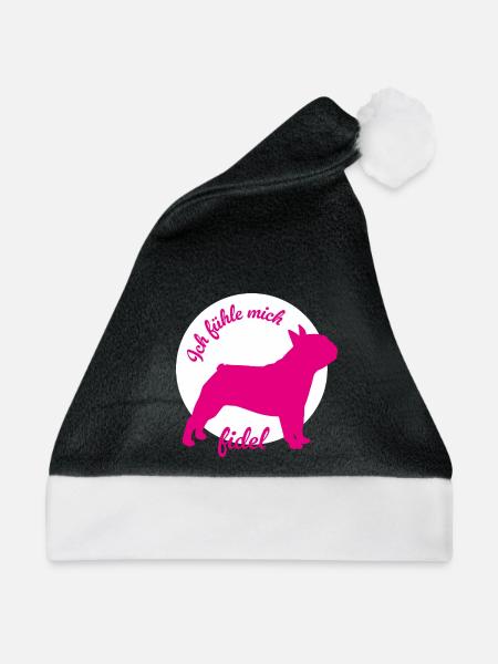 Mops fidel Kreis Hunde Humor Büroleben Tierliebe - Weihnachtsmütze - Schwarz/Weiß - Vorne
