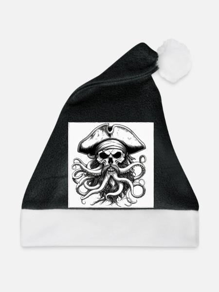 Piratenschädel und Oktopus-Tinte - Weihnachtsmütze - Schwarz/Weiß