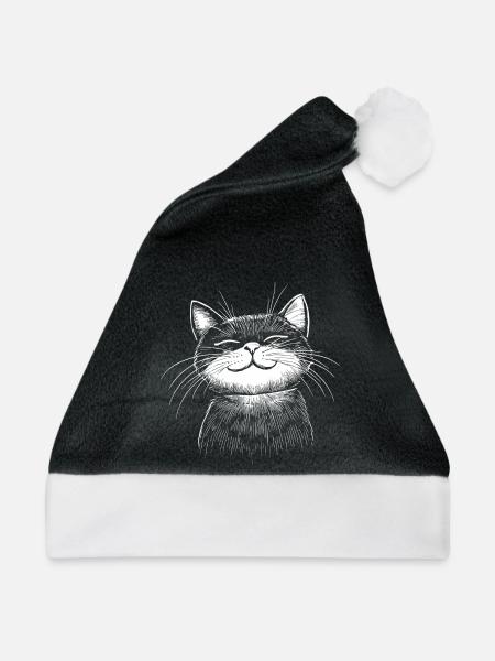 Katze Skizze  - Weihnachtsmütze - Schwarz/Weiß - Vorne