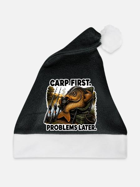 Karpfen Erste Probleme, später Kaffeeangeln - Weihnachtsmütze - Schwarz/Weiß