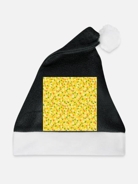 60er-Jahre-Ditsy-Blumen-Gelb-Muster - Weihnachtsmütze - Schwarz/Weiß
