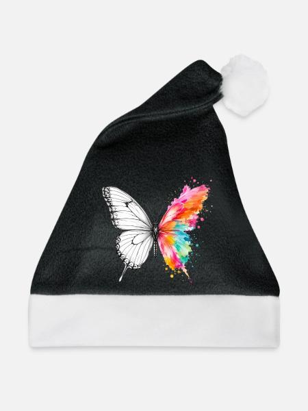 Aquarell-Schmetterling mit Tinte - Weihnachtsmütze - Schwarz/Weiß