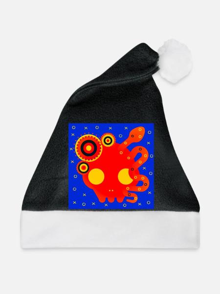 Zusammenfassung: Rote Oktopus-Mandala - Weihnachtsmütze - Schwarz/Weiß