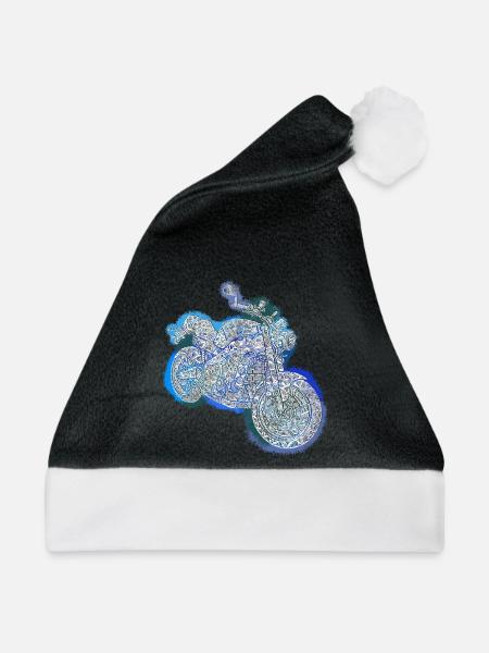 Zentangle-Motorrad - Weihnachtsmütze - Schwarz/Weiß